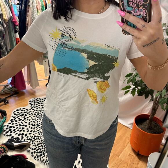 NWT Anthropologie Maeve Postcard Graphic T-Shirt White Size XS - Picture 2 of 6